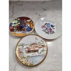 Vintage Japan Mini Sauce Plates Seasons Floral Art Collectible
